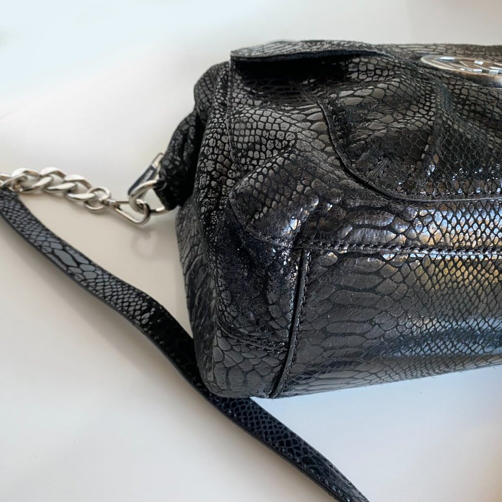 Michael Kors Black Leather Python Embossed Fulton… - image 8